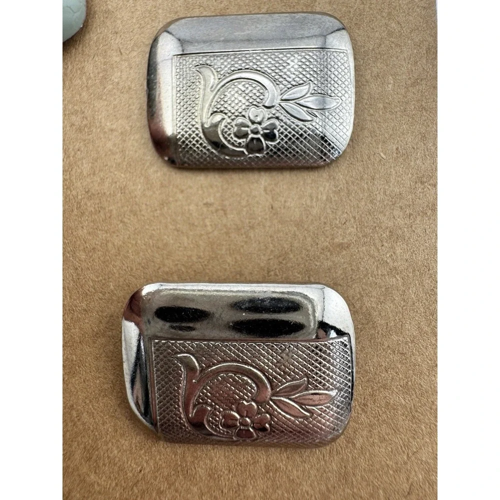 Vintage Engraved Pair‎ Floral Scroll Cufflink Rounded Edges Rectangular Shiny